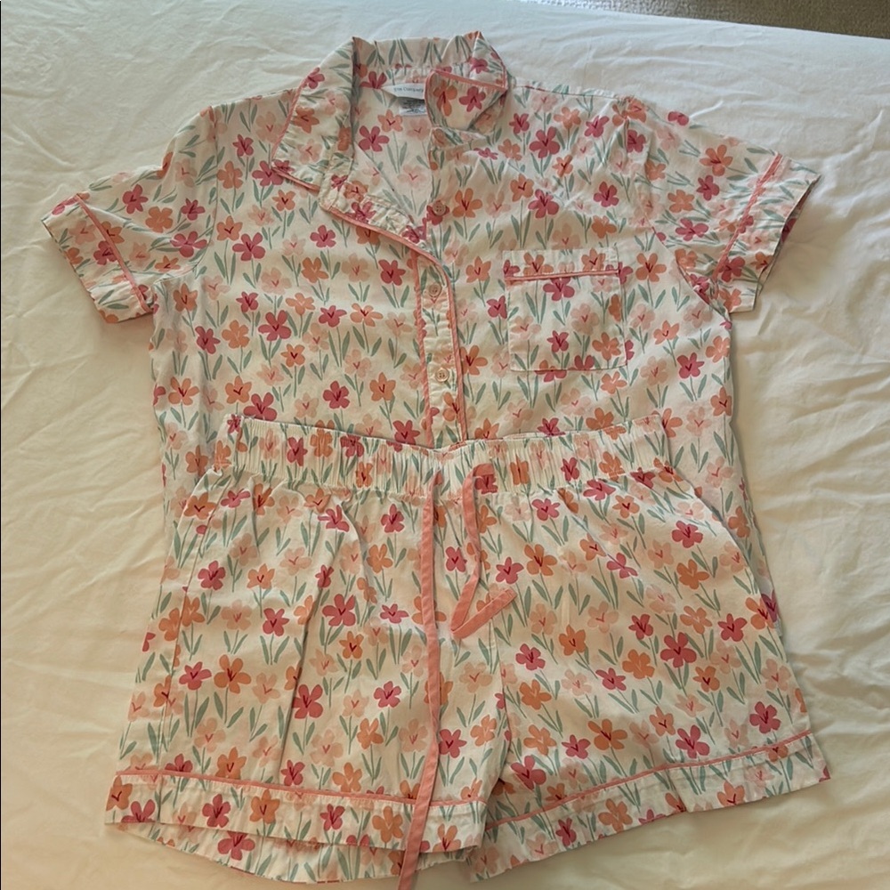 Company Store Floral Pajama Set in Pink and Orange